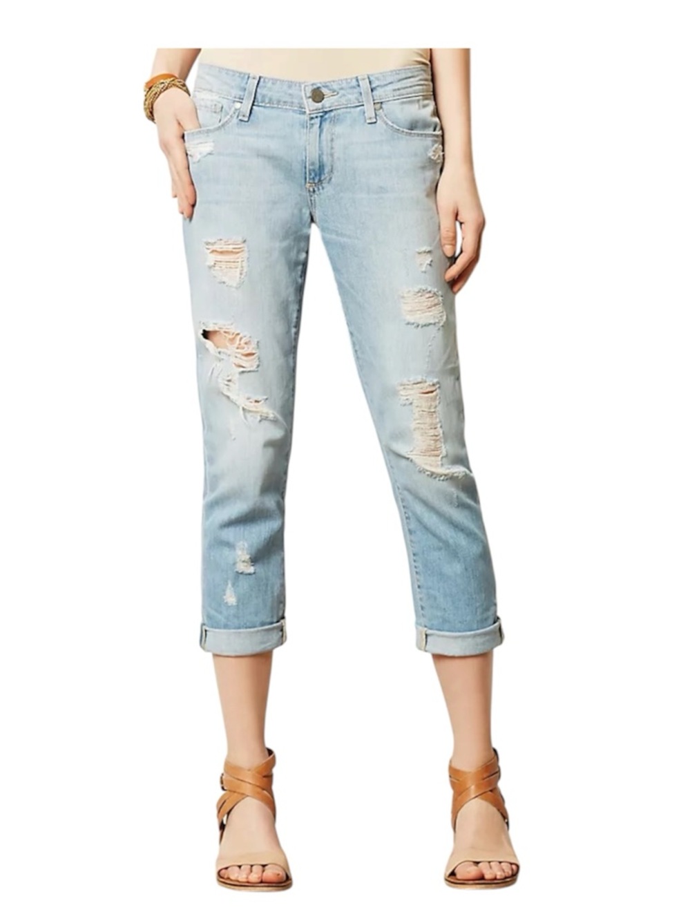 PAIGE Jimmy Jimmy Crop Boyfriend Jeans Distressed Light Wash 27